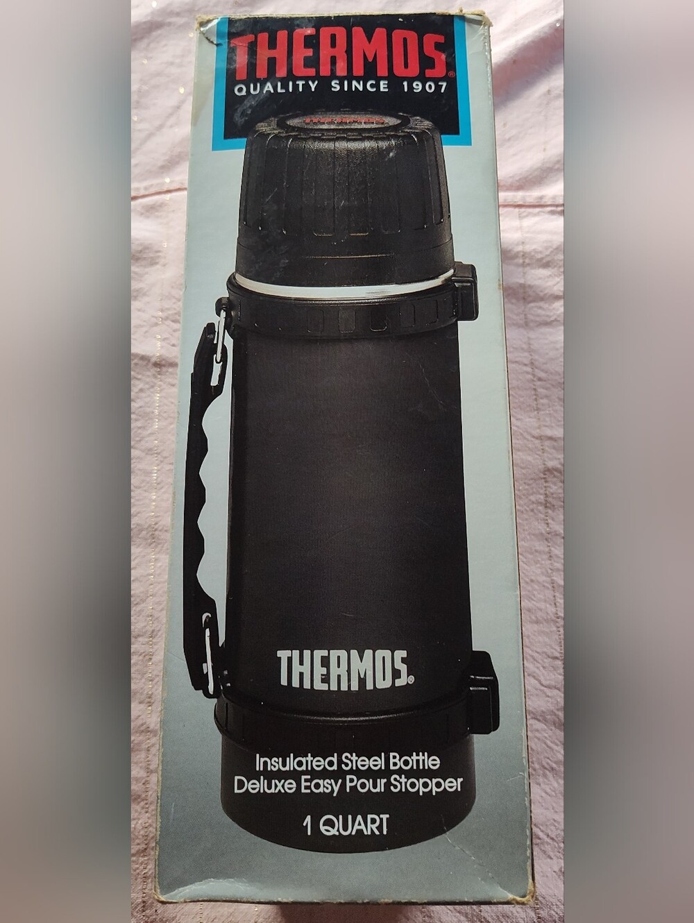 Vintage Thermos Black Insulated Toiletry Bottle Carrier W/Original Box.